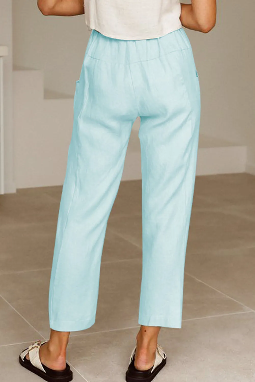 Solid Drawstring High Waist Pants with Side Pockets
