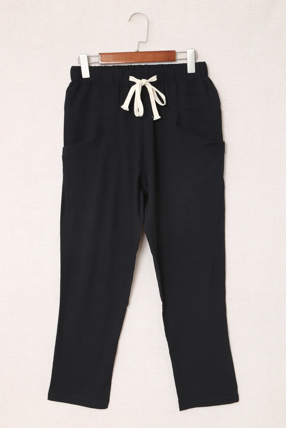 Solid Drawstring High Waist Pants with Side Pockets
