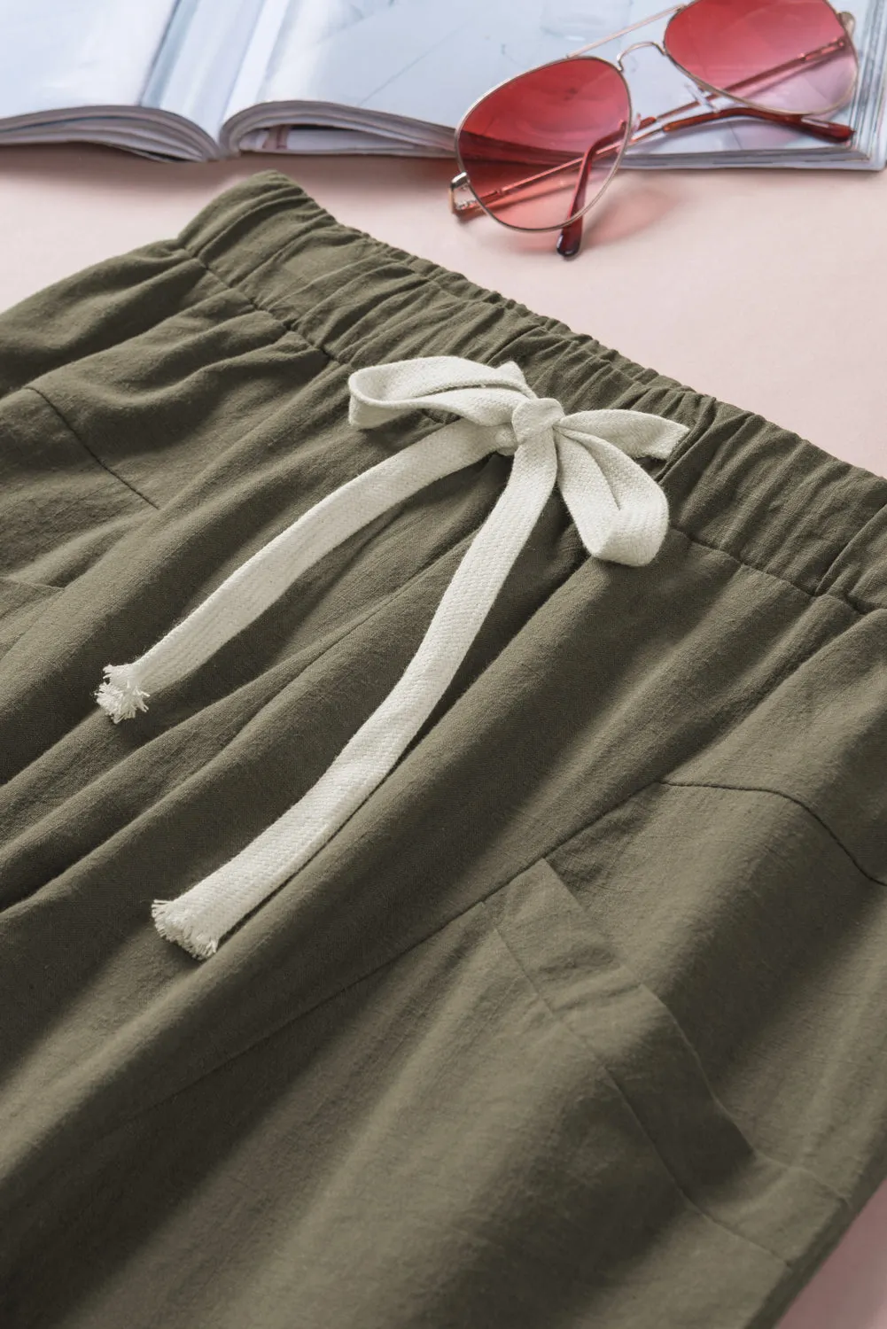 Solid Drawstring High Waist Pants with Side Pockets