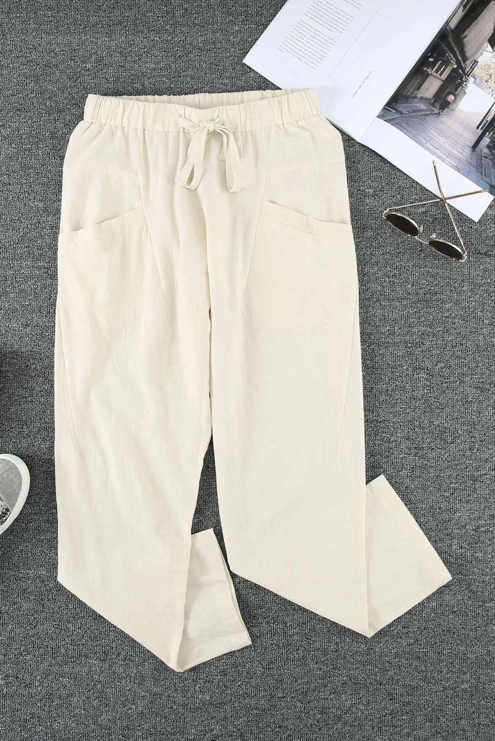 Solid Drawstring High Waist Pants with Side Pockets