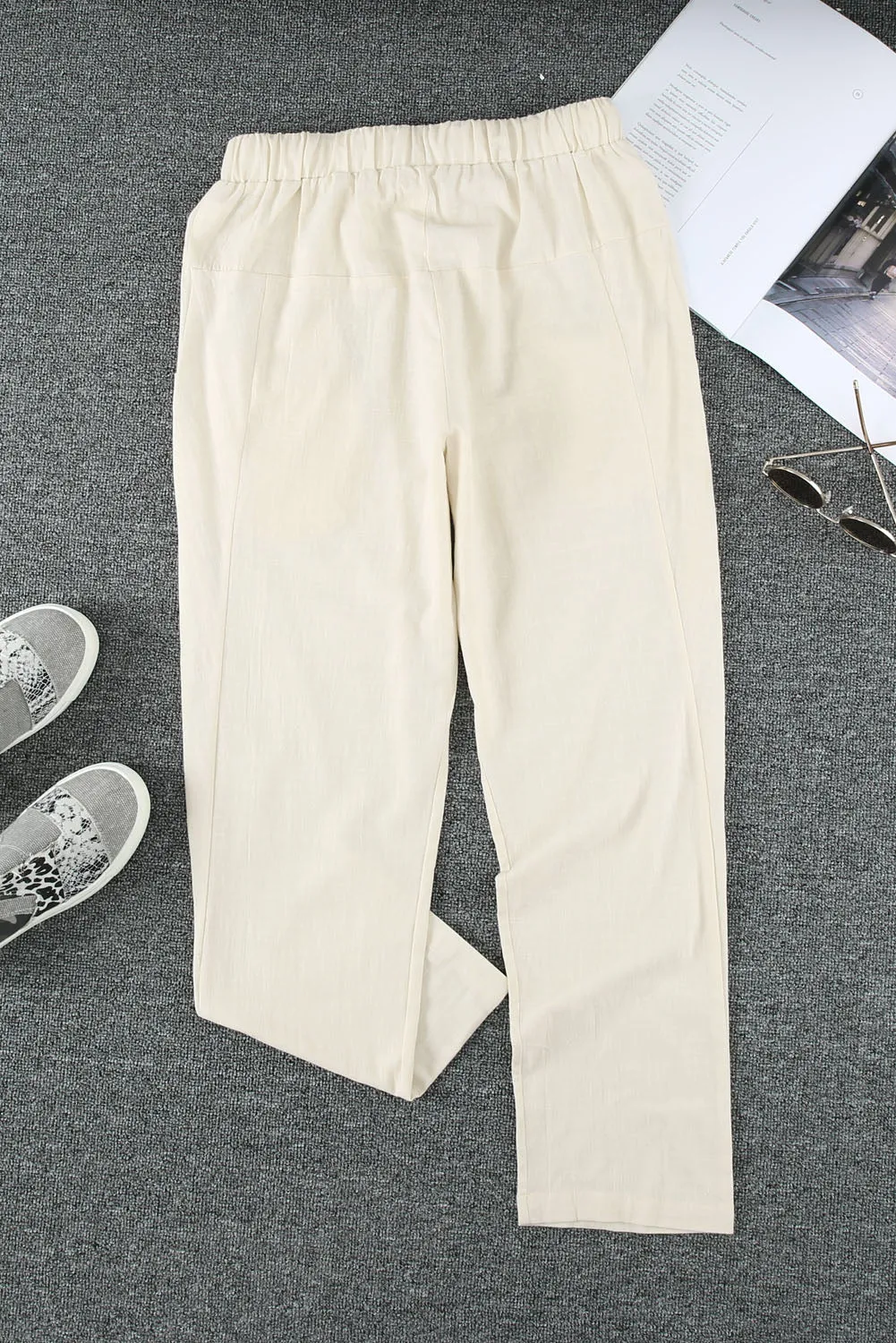 Solid Drawstring High Waist Pants with Side Pockets