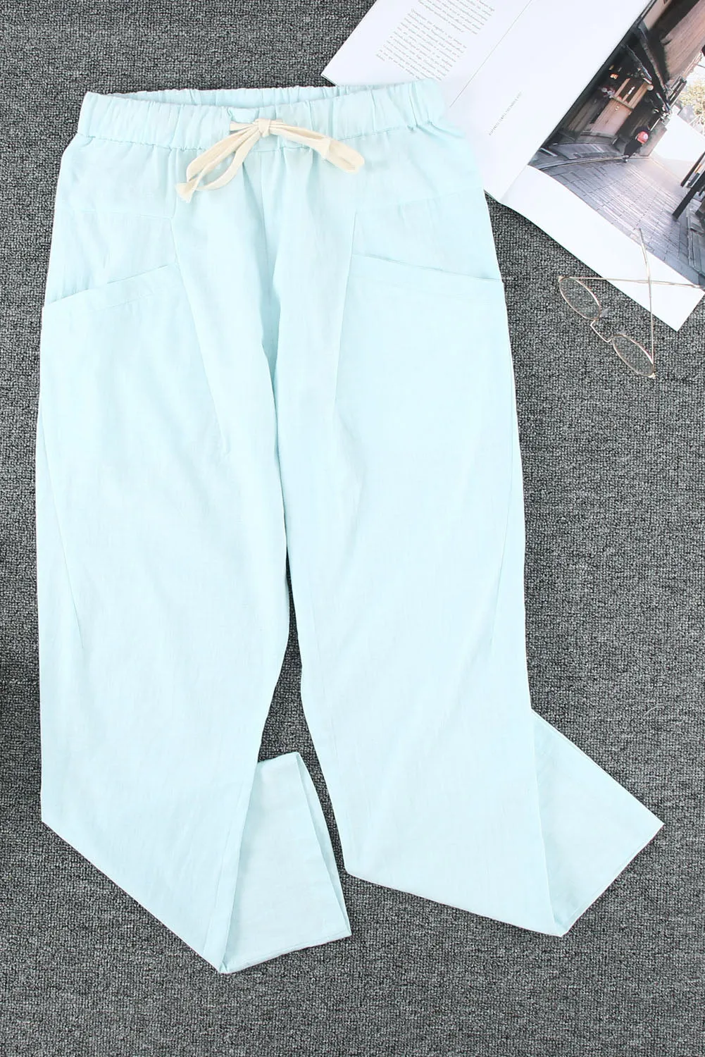 Solid Drawstring High Waist Pants with Side Pockets