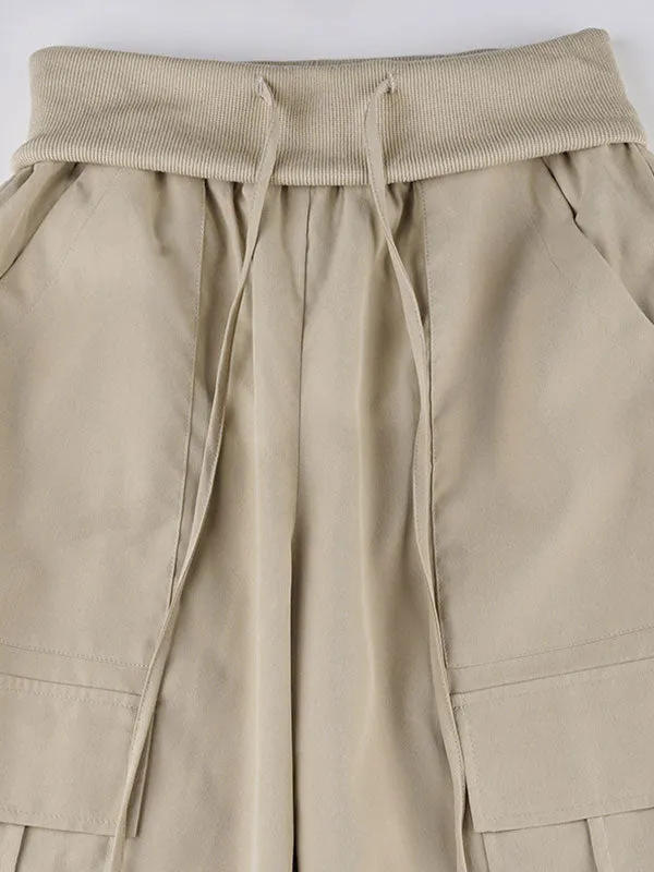 Solid High Waist Drawstring Pants