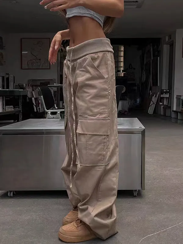 Solid High Waist Drawstring Pants