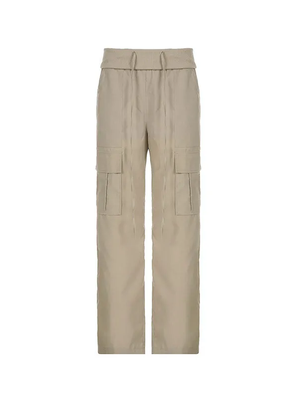 Solid High Waist Drawstring Pants