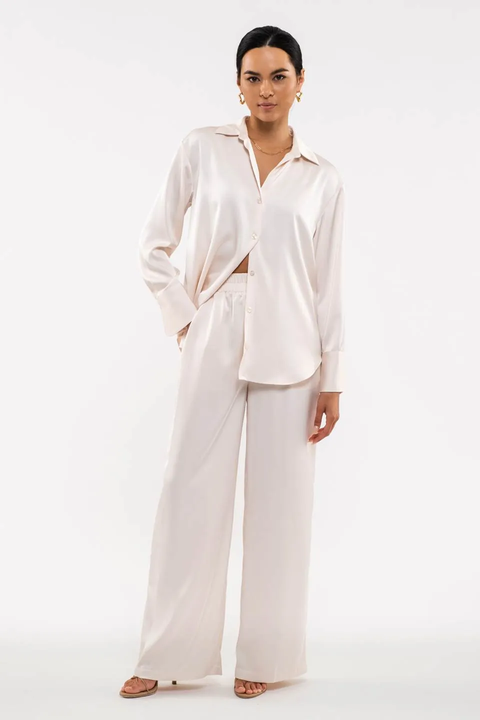 SOLID SATIN WIDE LEG PANTS
