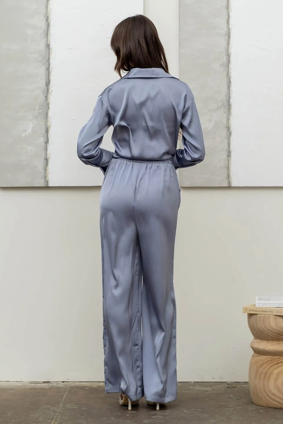 SOLID SATIN WIDE LEG PANTS