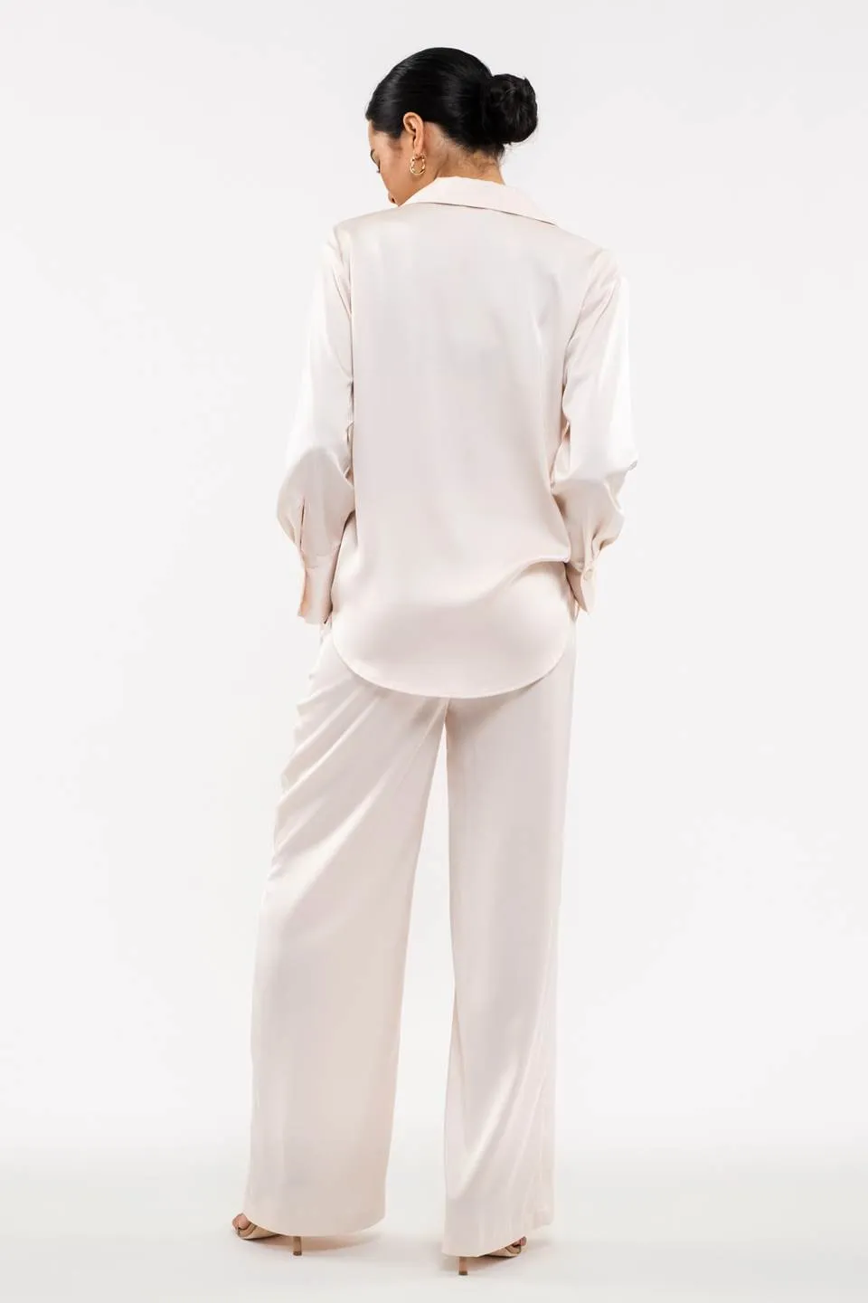 SOLID SATIN WIDE LEG PANTS