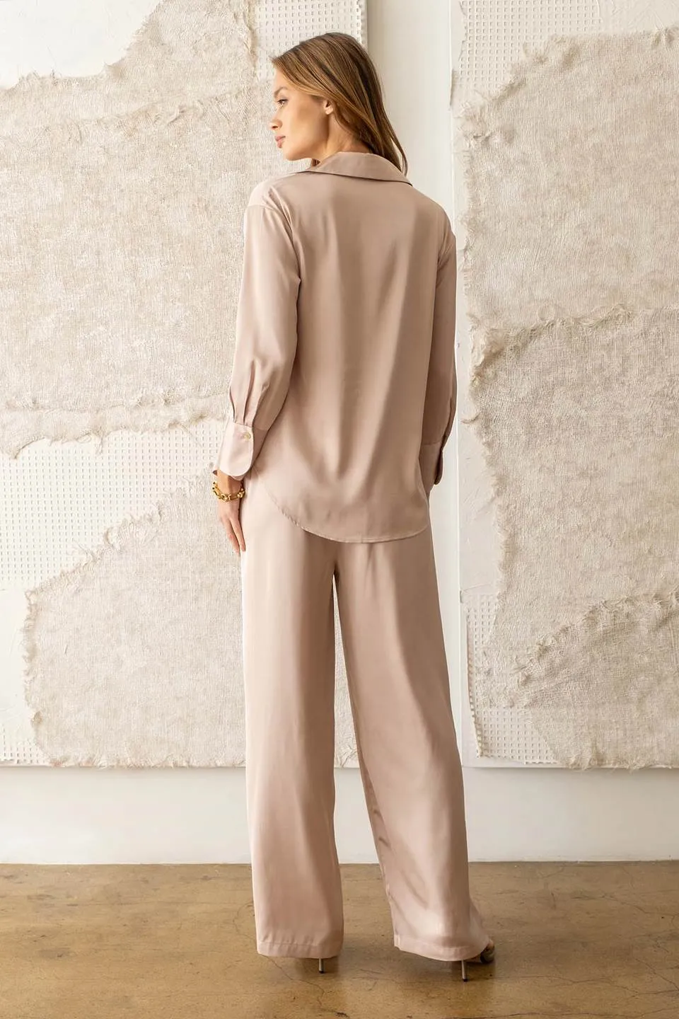 SOLID SATIN WIDE LEG PANTS