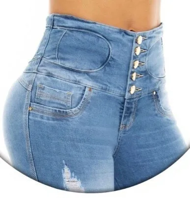 Sophia Push Up Jeans - High Waisted - Light Blue Ripped