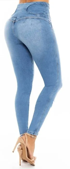 Sophia Push Up Jeans - High Waisted - Light Blue Ripped