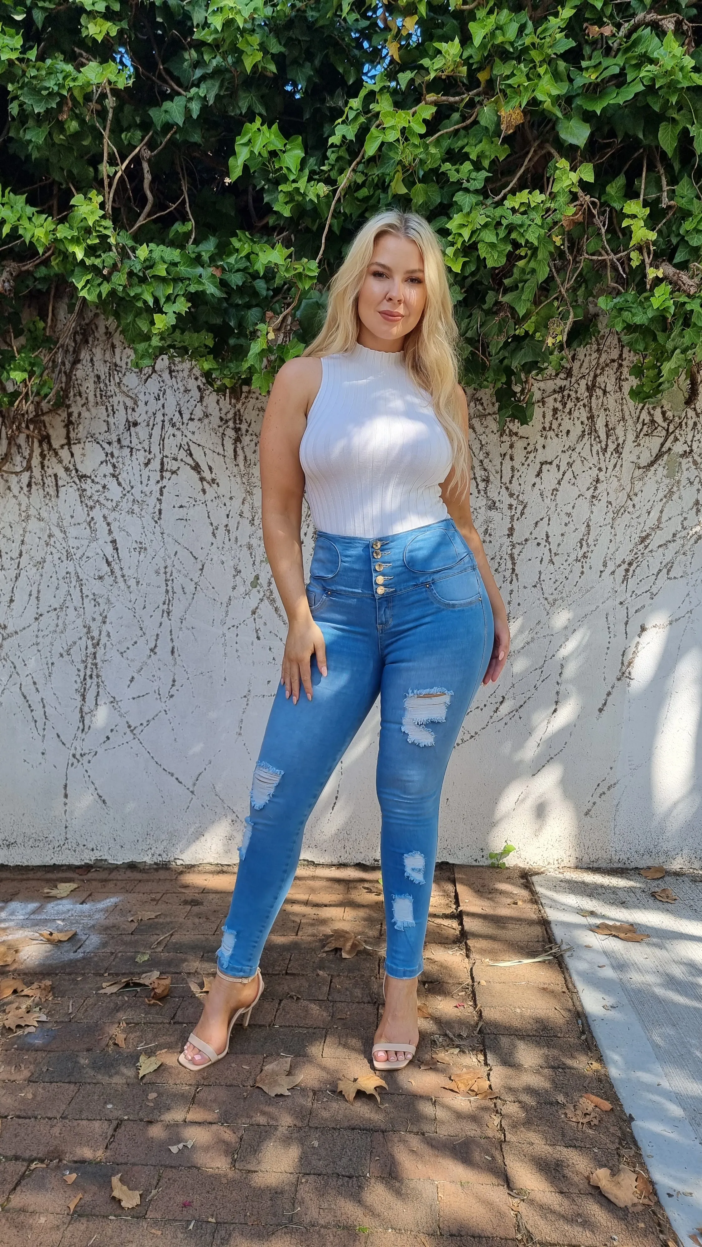 Sophia Push Up Jeans - High Waisted - Light Blue Ripped