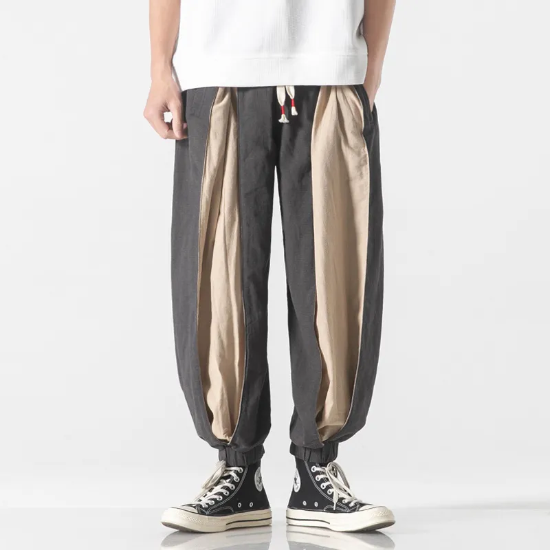 Spliced Harem Style Layered Pants Linen/Cotton