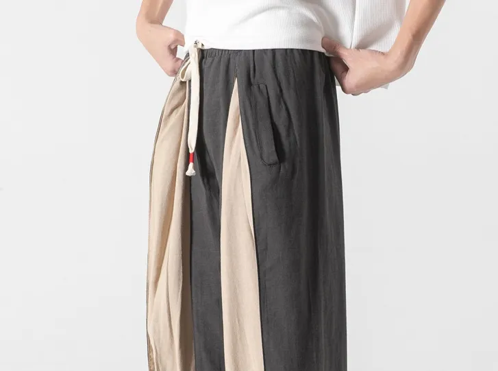 Spliced Harem Style Layered Pants Linen/Cotton