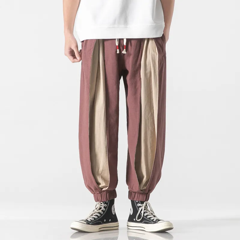 Spliced Harem Style Layered Pants Linen/Cotton