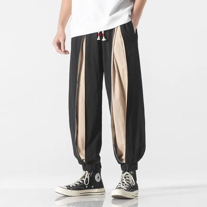 Spliced Harem Style Layered Pants Linen/Cotton
