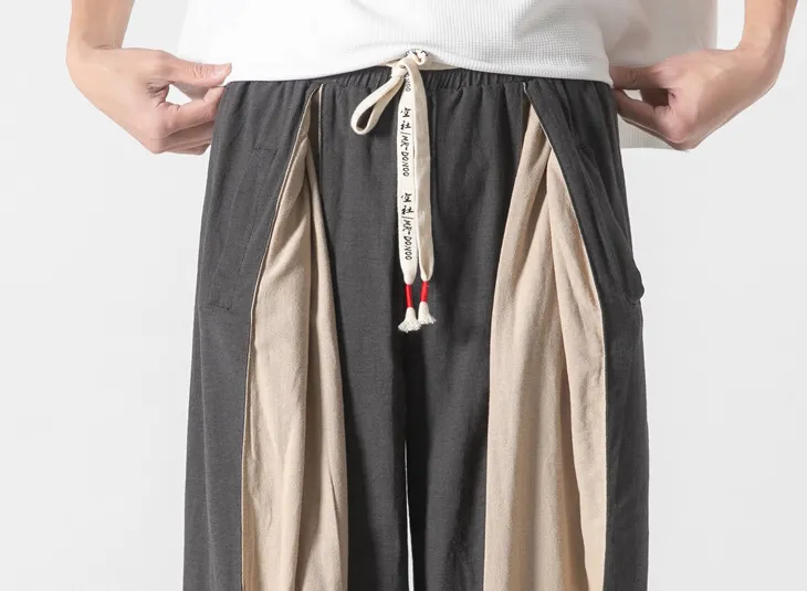 Spliced Harem Style Layered Pants Linen/Cotton