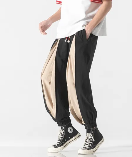 Spliced Harem Style Layered Pants Linen/Cotton