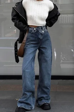 Split front cross Straight Jeans
