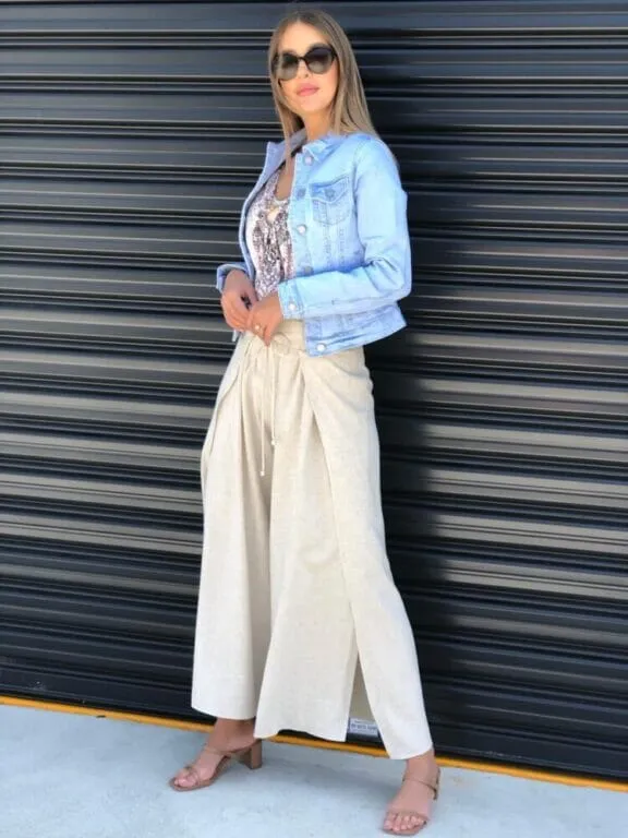 Split Nude Linen Pants