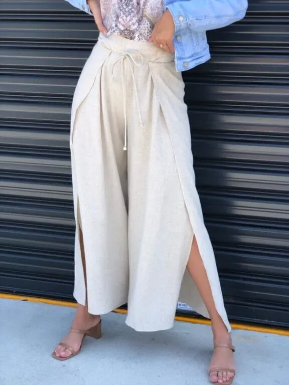 Split Nude Linen Pants