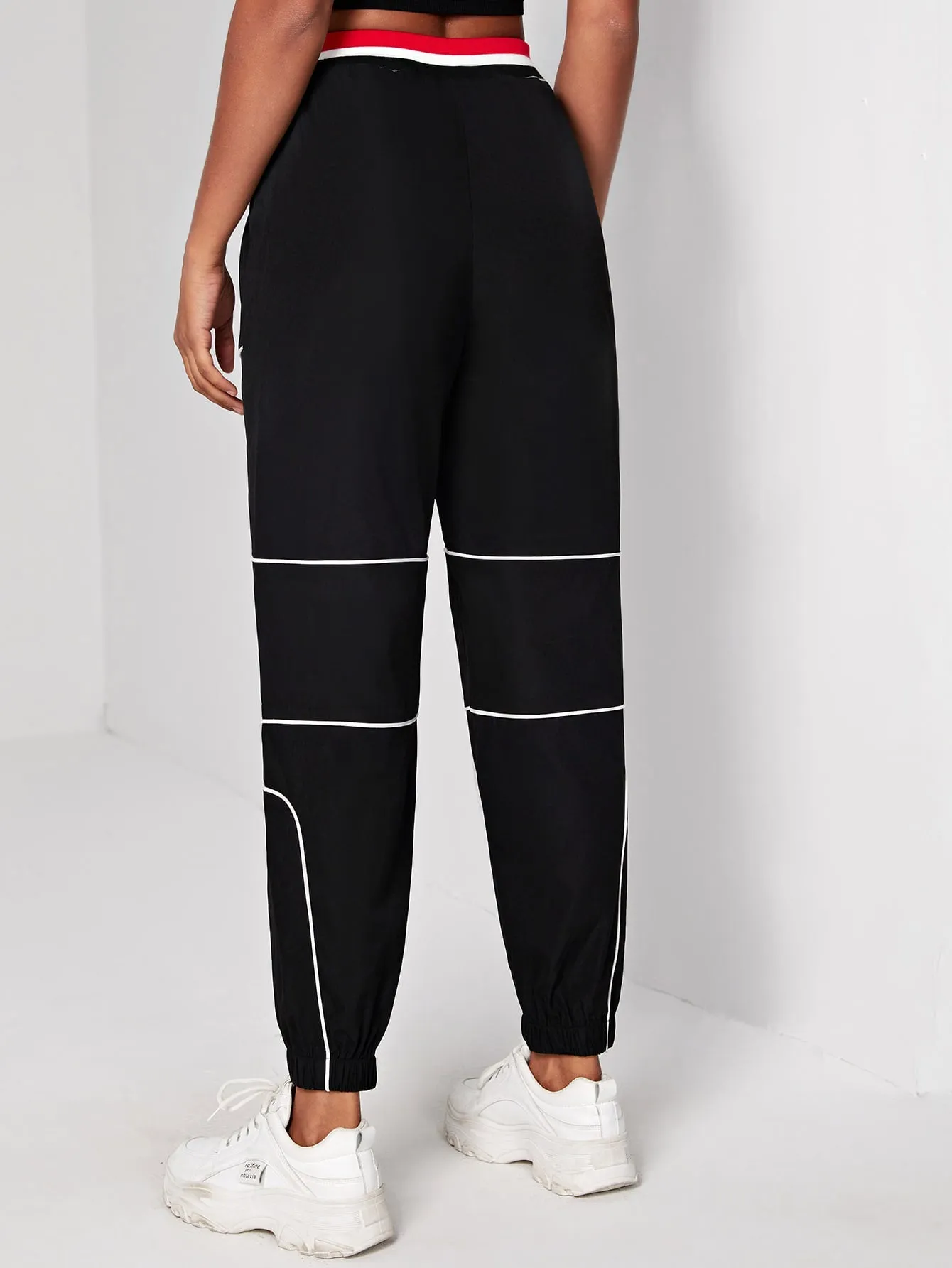 Sporty Colorblock High Waist Cropped Women Pants
