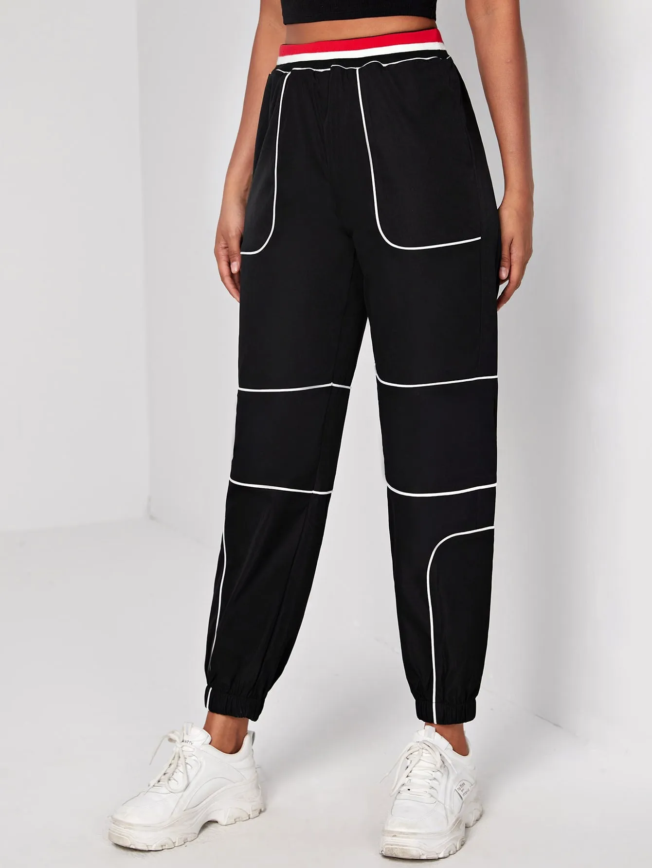 Sporty Colorblock High Waist Cropped Women Pants