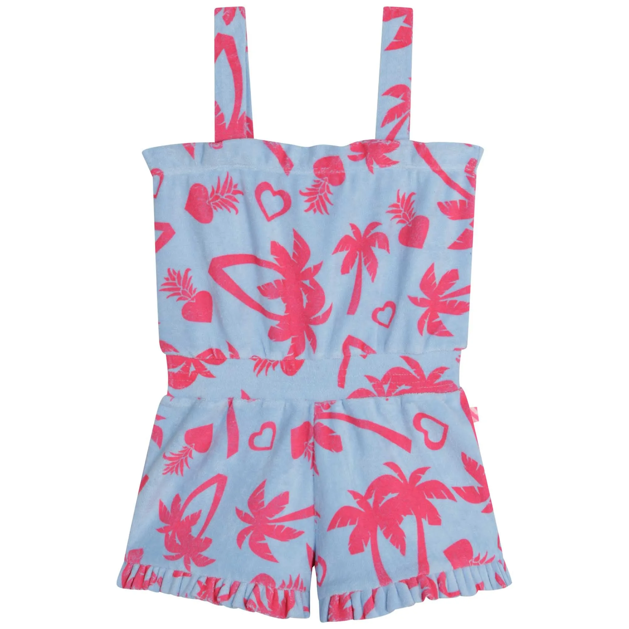 SS23 Billieblush Girls Blue & Pink Palm Tree Towelling Playsuit