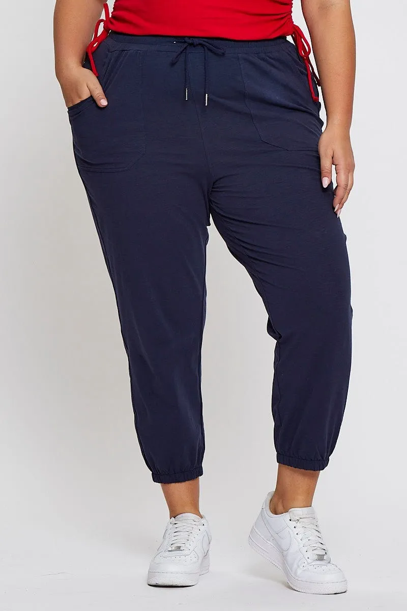 Steel Blue Track Pants High Rise Elastic Waist