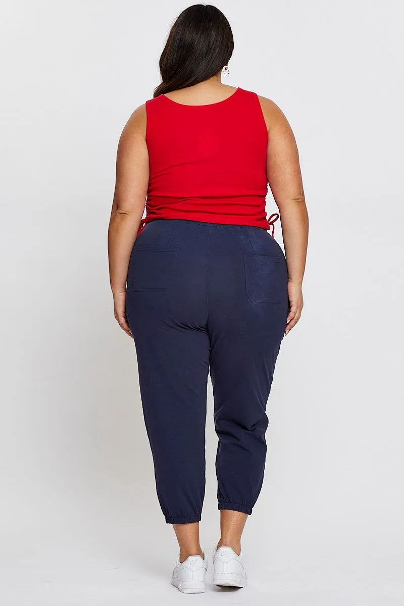 Steel Blue Track Pants High Rise Elastic Waist
