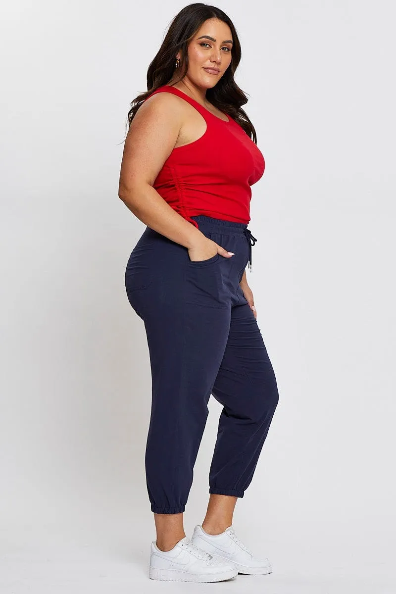 Steel Blue Track Pants High Rise Elastic Waist
