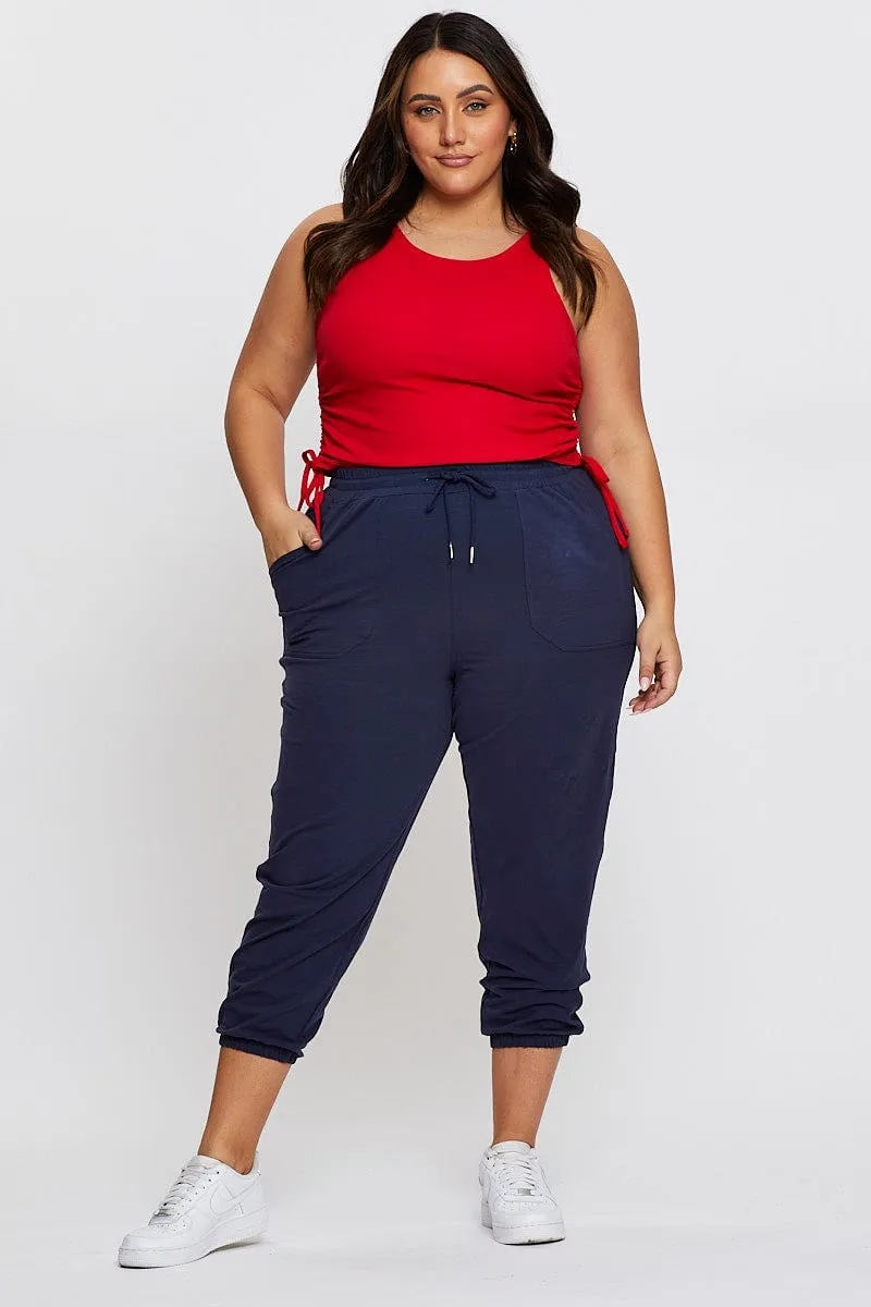 Steel Blue Track Pants High Rise Elastic Waist