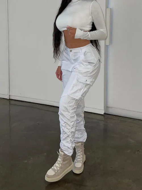 Straight Leg Cargo Pants Women High Waist Casual Baggy Pants Slim