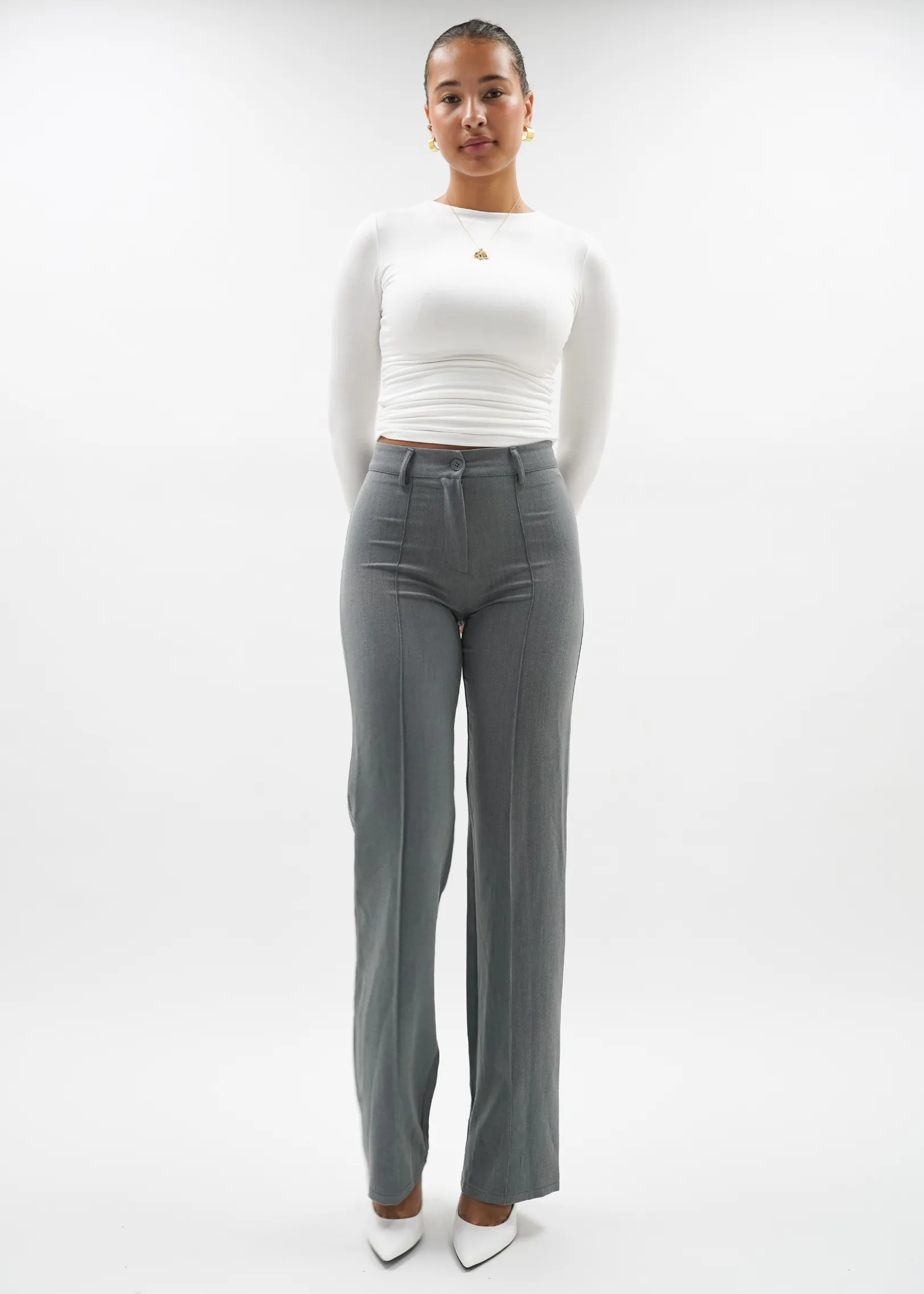 Straight leg pants met pressfold light washed grey (TALL)