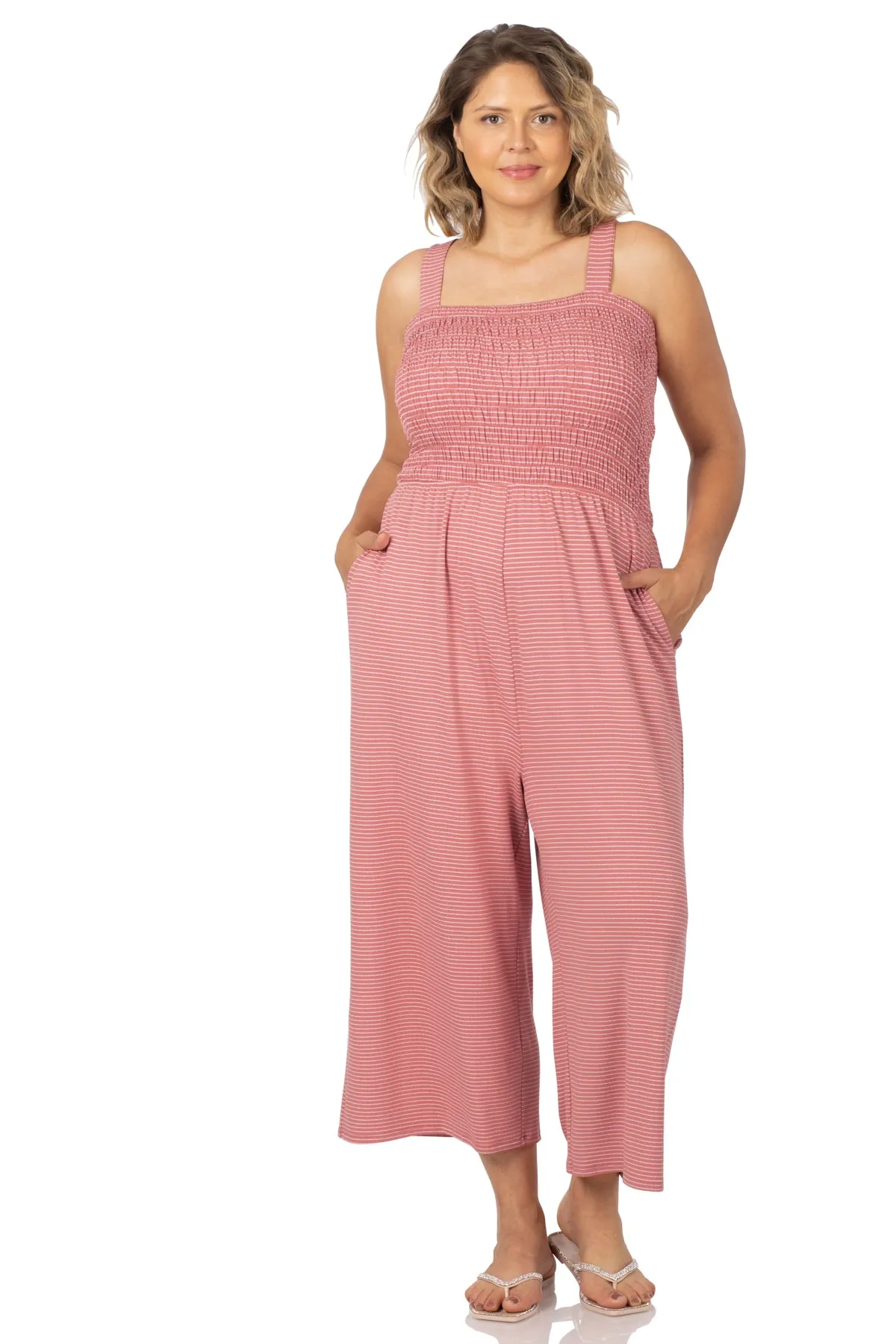 Striped Jumpsuit with Smocked Romper