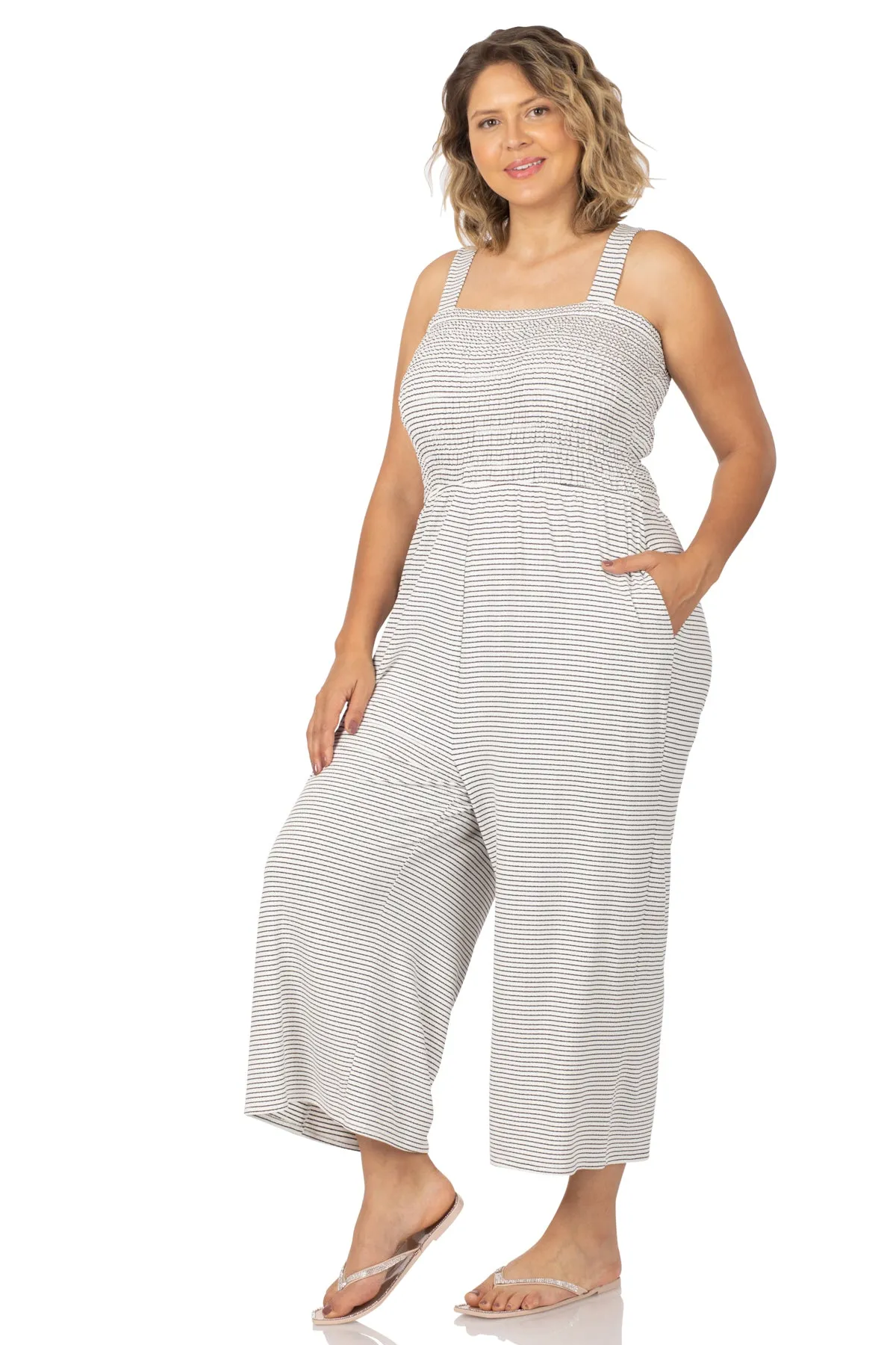 Striped Jumpsuit with Smocked Romper