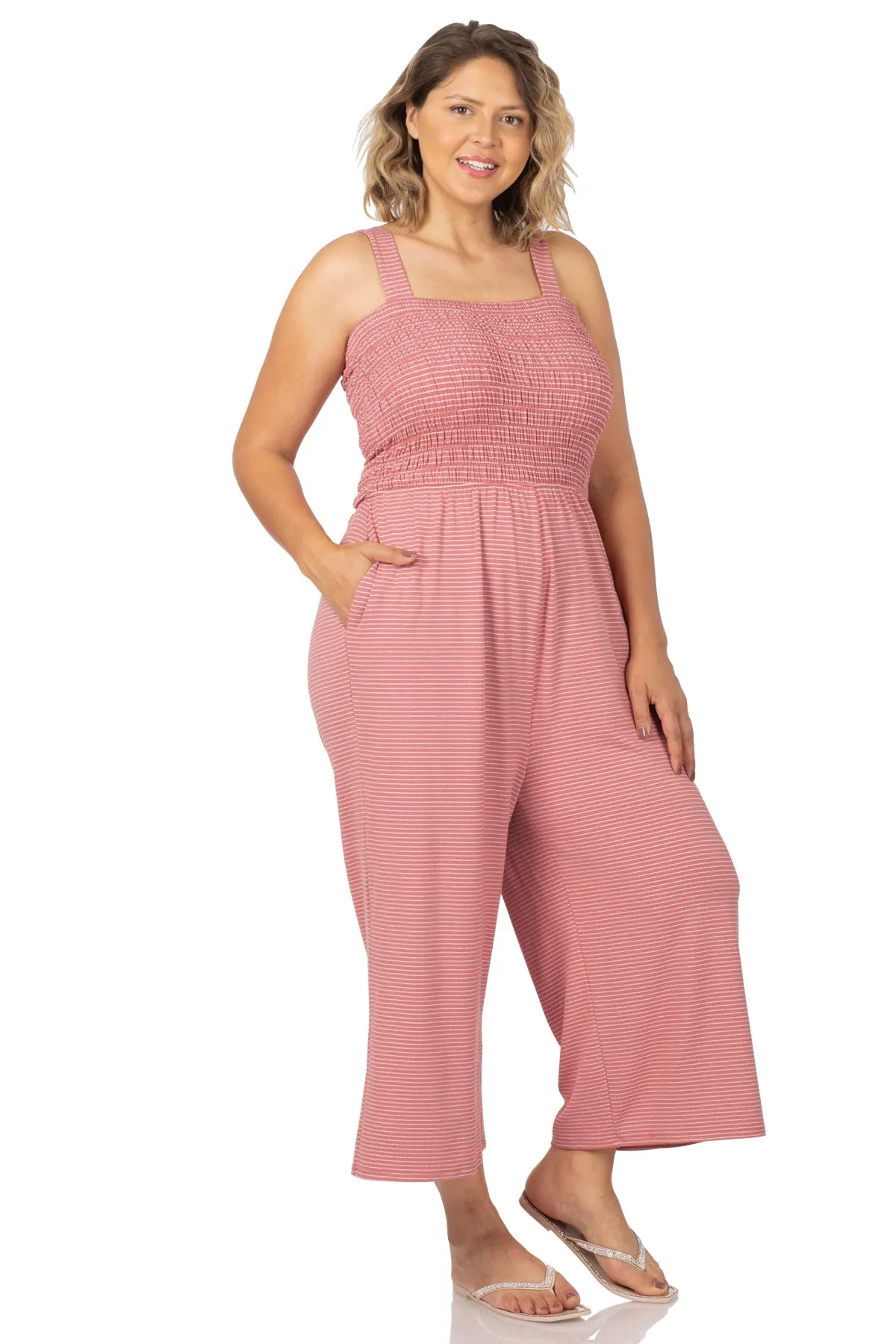 Striped Jumpsuit with Smocked Romper
