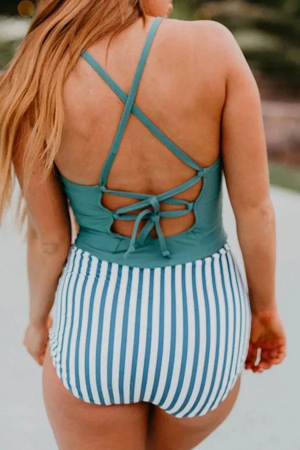 Striped Smart High Waist Bikini