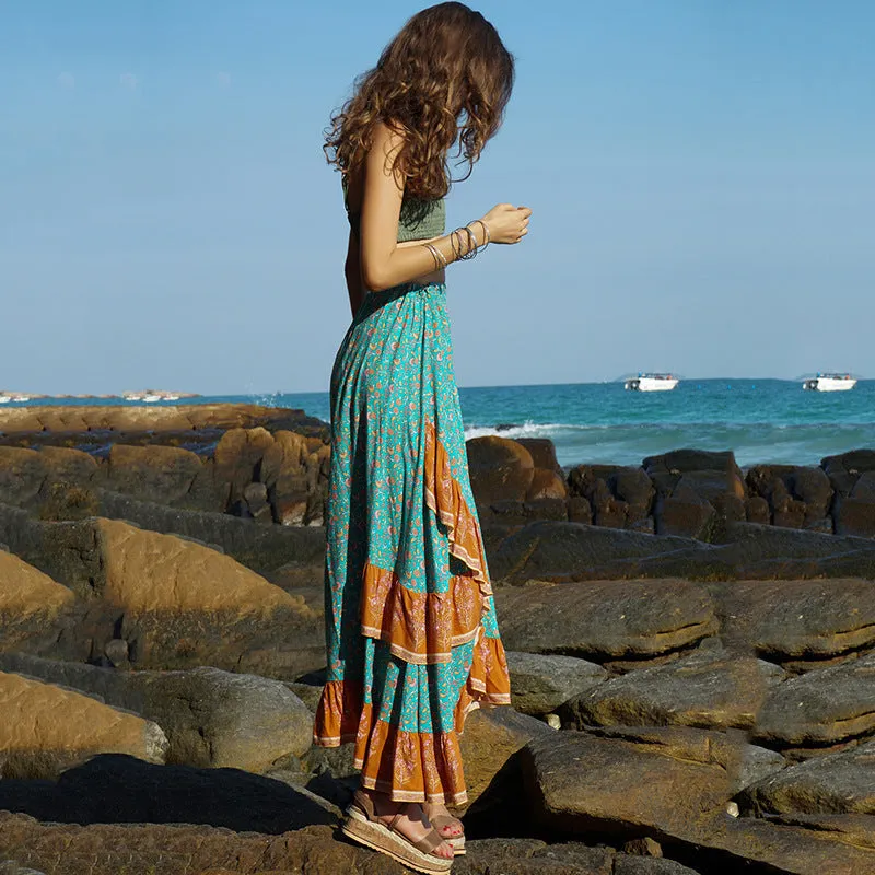 Summer Beach Falbala Waves Loose High Waist Bust Skirt
