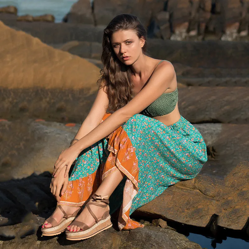 Summer Beach Falbala Waves Loose High Waist Bust Skirt