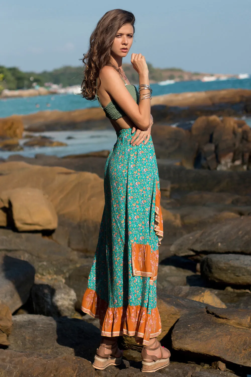 Summer Beach Falbala Waves Loose High Waist Bust Skirt
