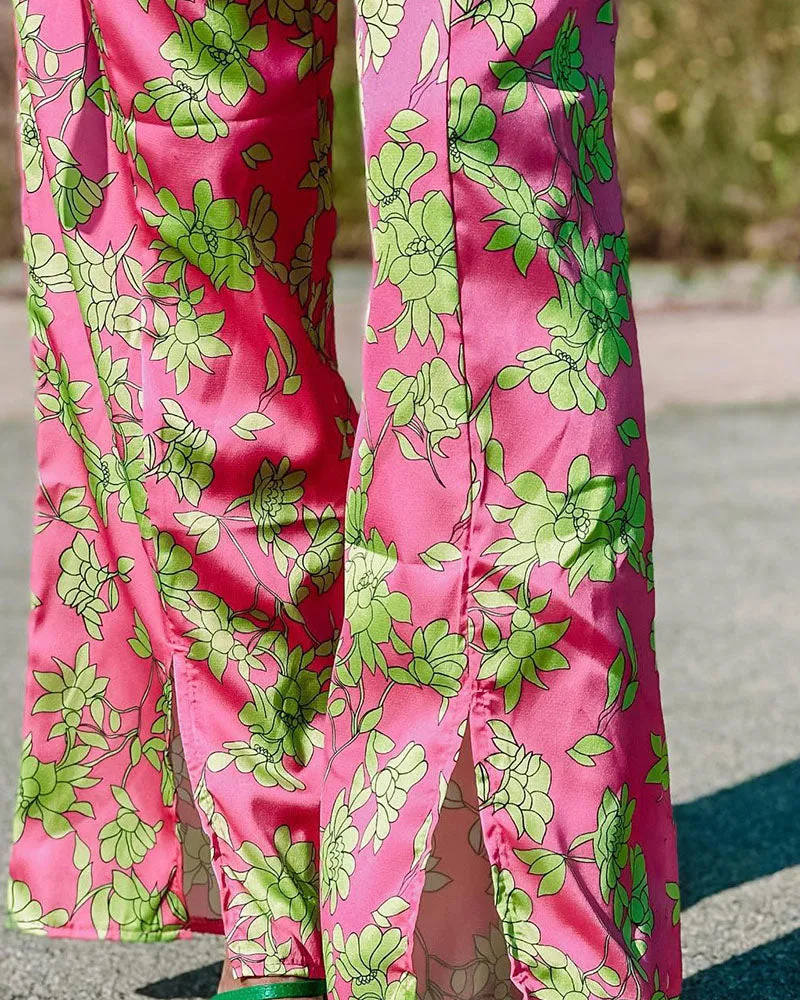 Summer BOHO style floral hanging neck straight jumpsuit