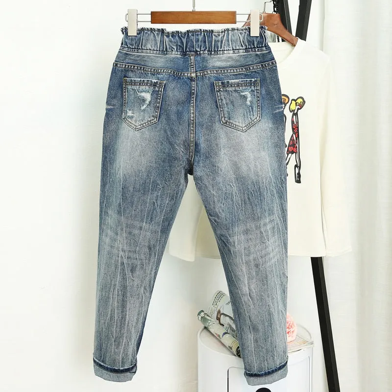 Summer Ripped Boyfriend Jeans For Women Fashion High Mujer Vaqueros