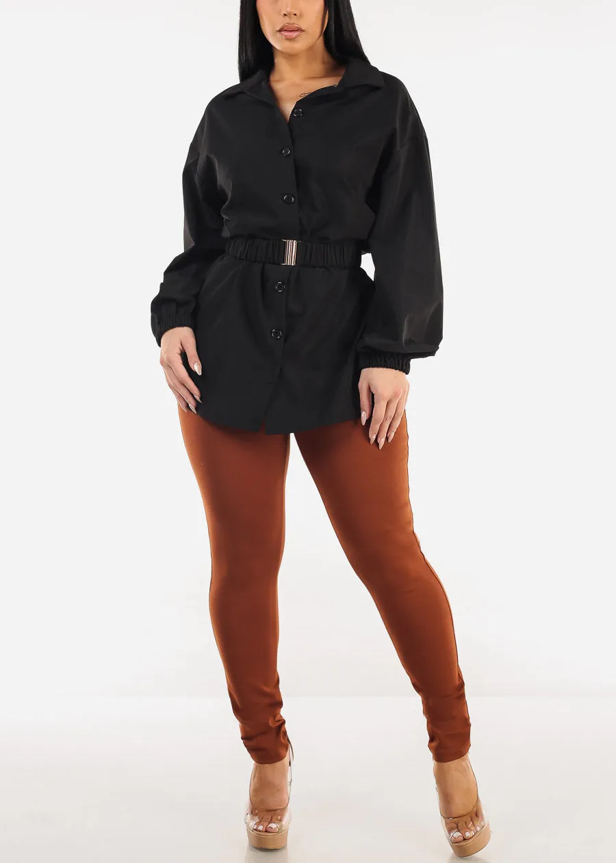 Super High Waist Stretch Skinny Pants Brown