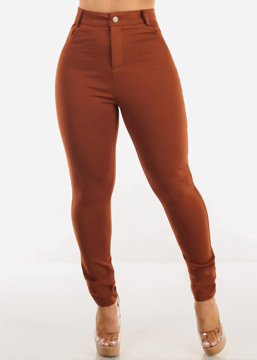 Super High Waist Stretch Skinny Pants Brown