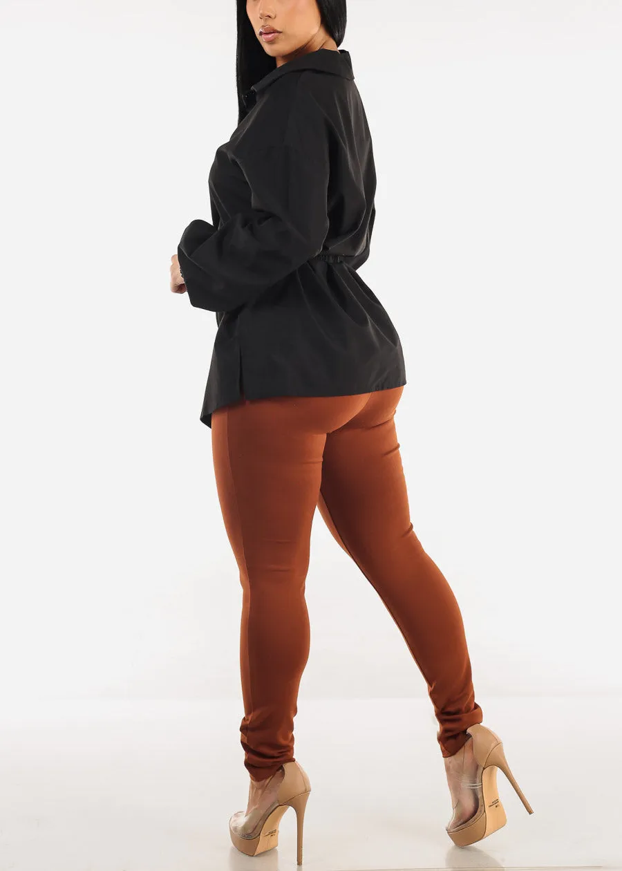 Super High Waist Stretch Skinny Pants Brown