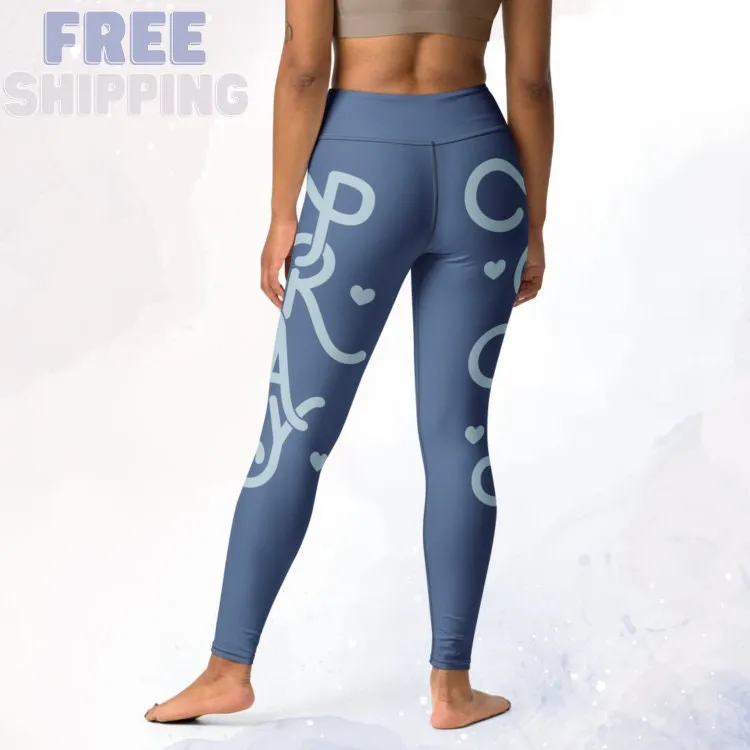 Super Stretchy Blue Pray High Waist Leggings