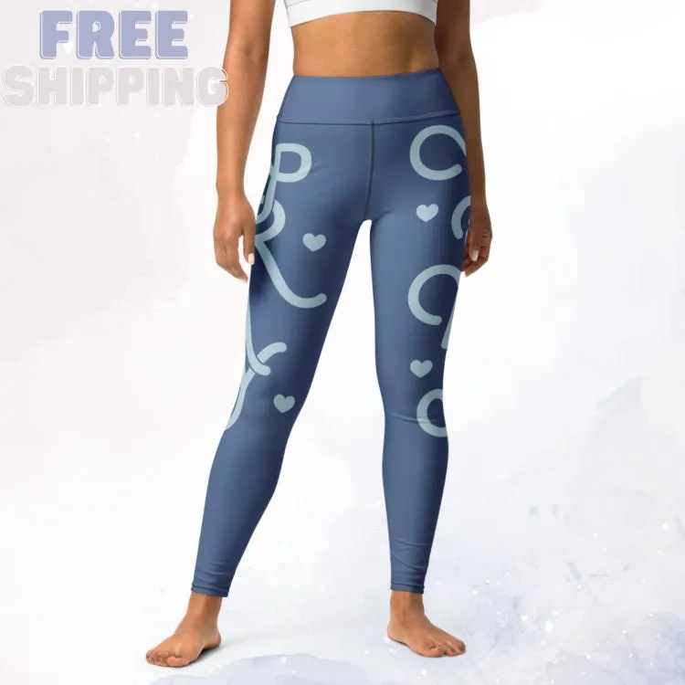 Super Stretchy Blue Pray High Waist Leggings