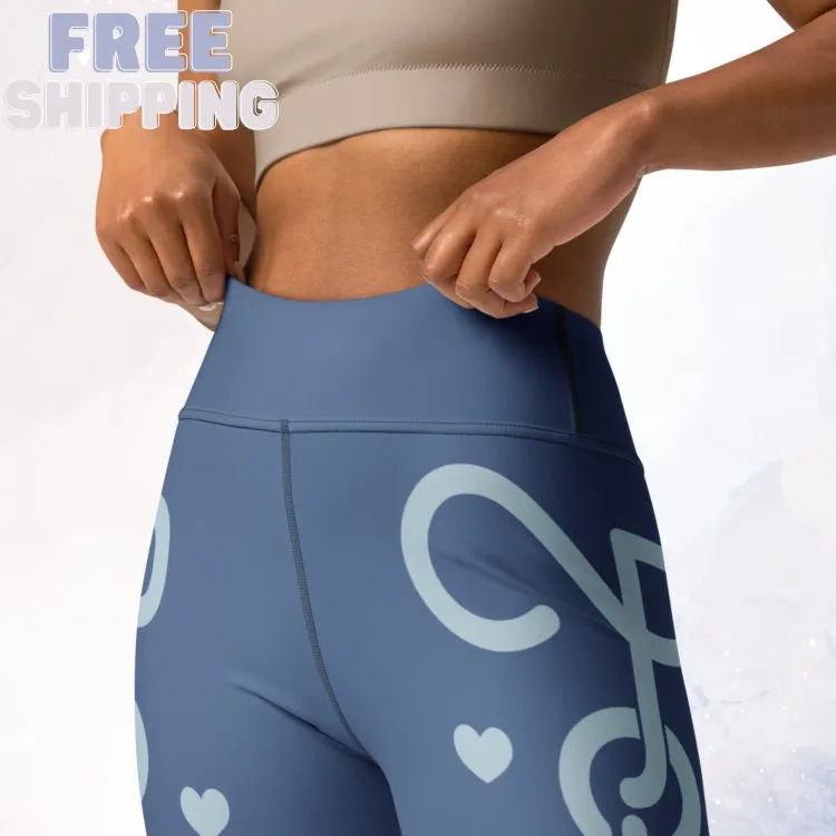 Super Stretchy Blue Pray High Waist Leggings