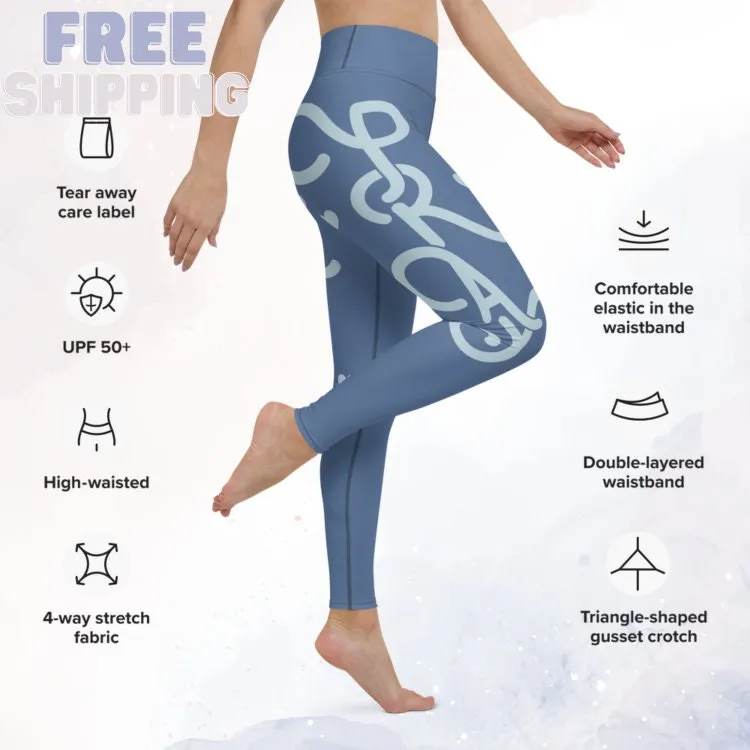 Super Stretchy Blue Pray High Waist Leggings